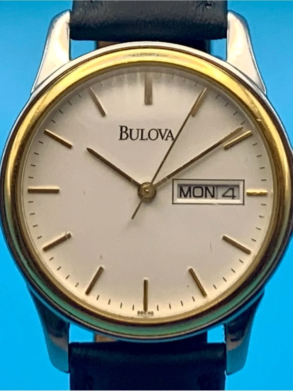BULOVA 98C40 Men’s Vintage 1996 Watch St Steel Day/Date Works New Battery/Strap